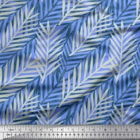 Soimoi Blue Rayon Crepe Fabric Leaves Leaves Print Fabric до двора широк