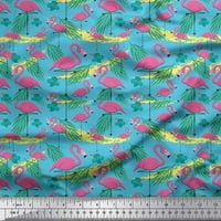 Soimoi Blue Pottor Duck Fabric Palm Leaves & Flamingo Bird Print Fabric край двора