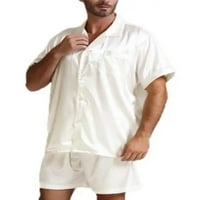 Мъжете сатени пижами с къс ръкав с копчета надолу + къси панталони PJS Ком