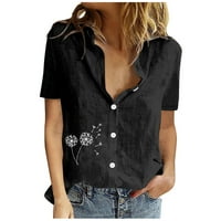 Лятото, която превърнах доста модна жена Причинен копче за печат блуза с къс ръкав тениска летни върхове черни 6