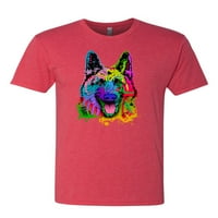Дива боби, цветни щастливи немски овчарски кучета любители на животни Мъжки тениска Tri Premium Tri Blend, Vintage Red, голям