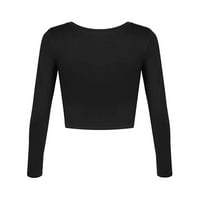 Женските ризи Hanzidakd падат и зимен дълъг ръкав кръгло деколте полиестер модни ризи черни m