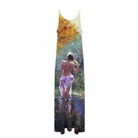 Жени рокли дълги разхлабени каишки за слънчеви стоки без ръкави за плаж от печата отпечатани ежедневни екипажи Макси дрехи за рокли за жени лилаво 4xl