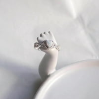 Xinqinghao Opal Ring Heart Rhinestone Fashion Ring Light Platinum Opal Heart Сребърен диамантен пръстен за жени ни до сребро d
