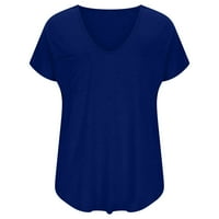 Женски ежедневни модни секси тениска летни върхове плюс размер риза с къс ръкав синьо л