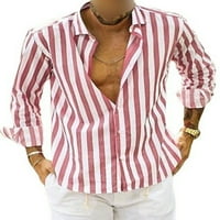 Avamo Men Небрежна разхлабена риза с дълъг ръкав с падане на падания на райета за печат с единична гърда блуза тениска плажна тениска