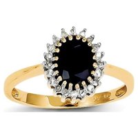 14k жълто злато истински диамант и тъмен сапфирен пръстен