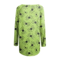 Apepal Women Halloween Print Crewneck ризи с дълъг ръкав отпуснато спокойна туника отгоре пуловер зелено s