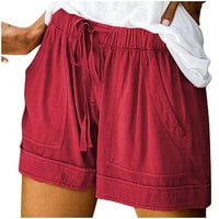Auroural дамски къси панталони Разчистване Женски удобни сплайсинг на сплайс небрежна еластична талия джобни панталони в джобни къси панталони