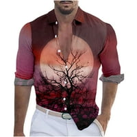 Мъжки блуза клирънс мъже отхвърлете яката с дълъг ръкав дишаща риза Небрежна модна печатница върхове