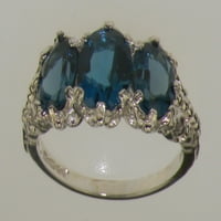 10k бяло злато естествено синьо женски пръстен на женския топаз - размер 4.75