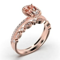 Великолепна минималистичен 2. Карат овален разрязан морганит и диамантен мосанитен годежен пръстен, флорален сватбен пръстен, една съвпадаща лента в 10K твърда розова злато, подарък за нея, обещаващ пръстен,