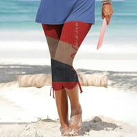 Странични гамаши за флорални щампа за жени за жени леки еластични талия тънки панталони за капри летни панталони червени xl