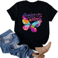 Женското щастие е пеперуда буква Пеперуда пеперуда с къс ръкав Тениска на тениска на тениска от мода жени пеперуда отпечатана тениска с късо ръкав на тий тениски