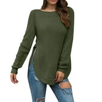 KALI_STORE Леки пуловери за женски небрежен екипаж на вратаря Цветна блок за печат пуловер пуловер с дълъг ръкав плетен джъмпер върхове армия зелено, s