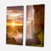 Art DesignArt водопад Seljalandsfoss при залез Пейзажно платно стенни арт печат 16 W 32 H 1 D