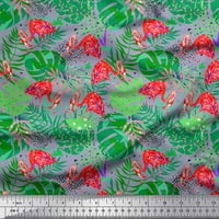 Soimoi Velvet Fabric Tropical Leaves & Flamingo Bird Print Fabric по двор