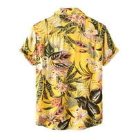 Qazqa Мъжки хавайска риза с къс ръкав флорален отпечатан бутон надолу летни плажни рокли ризи жълти xxl