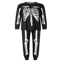 Семейство Sunisery, съвпадащо с Хелоуин Две пижами комплект, скелет отпечатани върхове на суичър с дълъг ръкав и панталони шезлонги