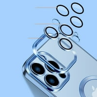 Fongwan Camera Lens Protector Magnetic Case, съвместим с iPhone Magsafe Case Plating Frame Metal Buttons за iPhone 5G, тъмно синьо