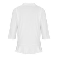 Wendunide дамски тениски Жени жилетка с къси ръкави отворени предни светъл кардиган драпирани ръбове плетка жилетка бяла