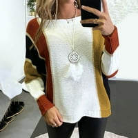Hinvhai Женски ежедневен пачуърк солидна цветна линия O-Neck с дълъг ръкав пуловер върхове блуза на сезонния клирънс кафяв 8