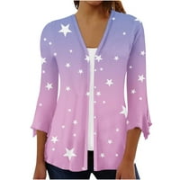 Fartey Clearance Продажби днес се занимава Prime Button Down Cardigan палто за жени Разхлабена звездна печат ръкав есен кимоно риза ежедневна лека мека ваканция плаж блуза блуза