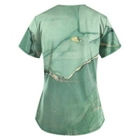 Дамски върхове модни скраб тениски с къс ръкав v-образно деколте флорална блуза s-5xl зелено