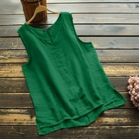 Дамски блузи кръгли деколте сладък резервоар солидни жени плюс ризи без ръкави летни върхове зелени s