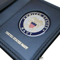 Официално лицензиран американски ВМС истински двустранна кожена портфейл от Single ID