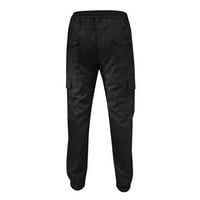 B91XZ работни панталони за мъже мъже през целия сезон годни панталони ежедневни всички плътни цветови джобни панталони модни гащеризони плажни джобове черни, размер m