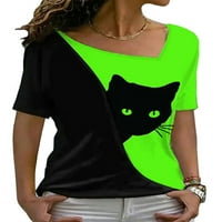 Тениска Avamo за жени с къс ръкав Tee Cat Print тениска дами ежедневна туника блуза основни летни върхове червени 5xl