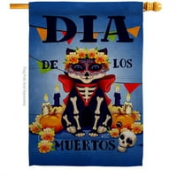 Angeleno Heritage H130353-Bo In. D-A De Muertos Cat Falltime Flag Day of Dead Vertical House Flag с двустранно декоративно банер градински двор подарък