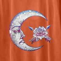 Дамски върши женски реколта слънце и луна отпечатан модел небрежен кратък ръкав върхове блуза оранжево xxl