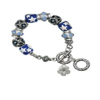 Silvertone Flower Blue Moon Bead Charm гривна