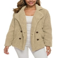 Lumento жени размито палто от руно небрежно топло зимно якета от якета плюс размер пухкав жилетка с джоб каки xl