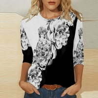 Топчета за ръкави за жени флорални отпечатани ризи с туника с кръгла шия пролет ежедневни пуловер блузи тениски