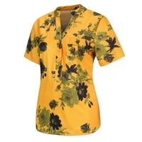Женски ризи Labakihah Мода плюс кратък печат Лесен ръкав Размер на ризата Топ блуза Жени джобни женски блуза жълта xxxxl