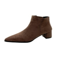 Welliumy Ladies Heeted Boot Покрити пръсти на глезена Бъчки Небрежни ботуши Сватбени обувки Официален комфорт Странична страна Zip Кратка бокална кафяв 7,5