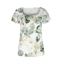 Yyeselk Лятна дамска туника върхове свободни годни квадратни шия къси ръкави тениски красиви флорални щампа плинен предни леки уютни блузи зелени xxl