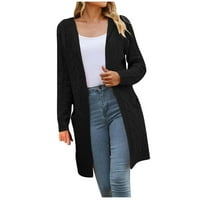 Дамски ежедневни дълги палто изходни модни плътни цветове с дълъг ръкав отворен предни плетени жилищни пуловери върхове свободни леки джобове якета черни l