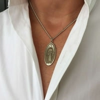 Мъжки луксозен стерлингов сребърен овален чудотворен медал + Rhodium Plated верига със закопчалка