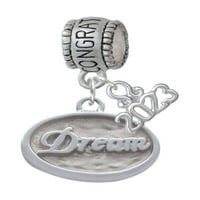 Delight Jewelry Silvertone Dream - Овален печат Поздравления Очаровано мънисто с Dangle
