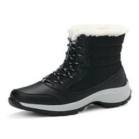 Wazshop дамски снежни ботуши плюшени облицовани топли обувки fau fur за зима ботушист устойчив среден телесен унизинг дантела нагоре небрежно черно 2.5y