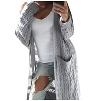 Symoid Womens Coats & Jackets- Плетете дълъг ръкав Отворен преден жилищен палто от твърд качулка с джобове сиво l