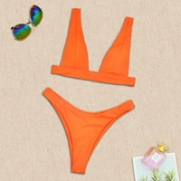 Leey-World дамски бански костюми за женски плюс размер бикини комплект листо отпечатани лимони Ruffles Swimsuit Orange, XL