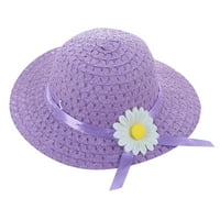 Детски шапки и шапки бебе деца момиче лято флорална цветна слама козирка Sun Hat Beach Hats Деца дрехи лилаво
