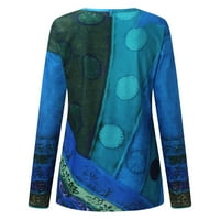 Дамски модни ежедневни туники върхове печат с дълъг ръкав блуза синя xxl