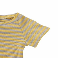 Calsunbaby Toddler Baby Boys Момичета летни тоалети Комплекти тениска с къс ръкав + райета на шорти за теглене 3- месеца