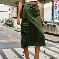 Zunfeo дамска пола на товари Винтидж небрежна висока талия Прави поли модни поли за опаковане с джобове- армия зелен размер s